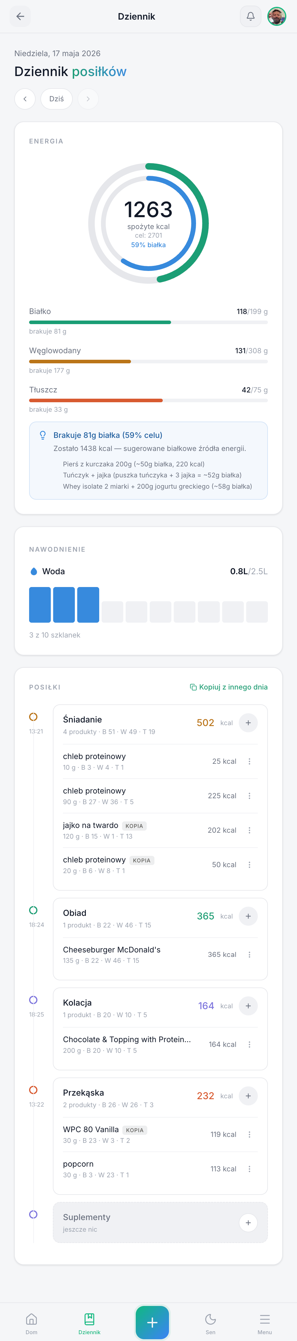 VitalTrack — Dziennik posiłków